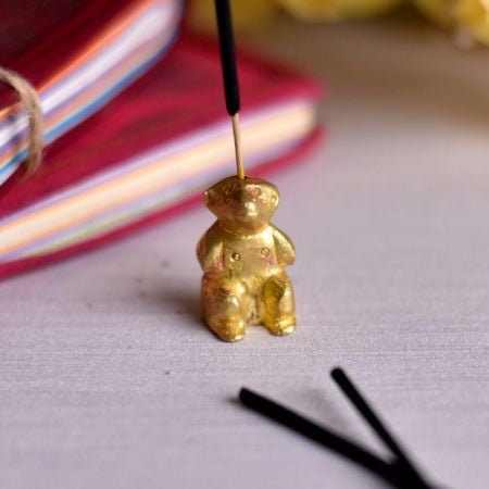 Golden Brass Bear Incense Stick Holder